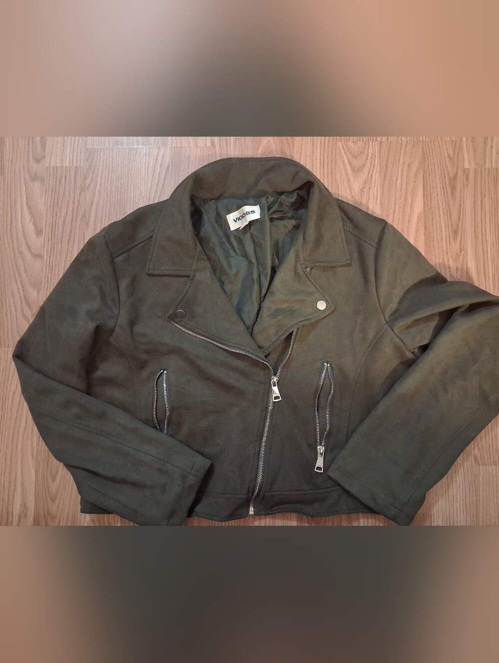 VIGOSS Faux Suede Moto Jacket.  Womens. Size XL Olive Green.